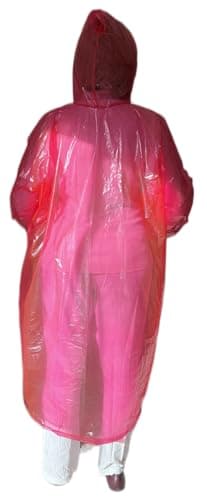 Start and Drive Ltd, Poncho Rain Coat Long Sleeve Waterproof Plastic Adult Size Disposable Ponchos with Hoods Emergency Raincoats (UK, Alpha, One Size, Regular, Regular, 1pcs Red) — view 4