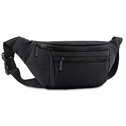AIKENDO Fanny Pack for Men Women,Crossbody Waist Bag Pack,Belt Bag for Travel Walking Running Hiking Cycling,Easy Carry Any Phone,Wallet, Black, One Size