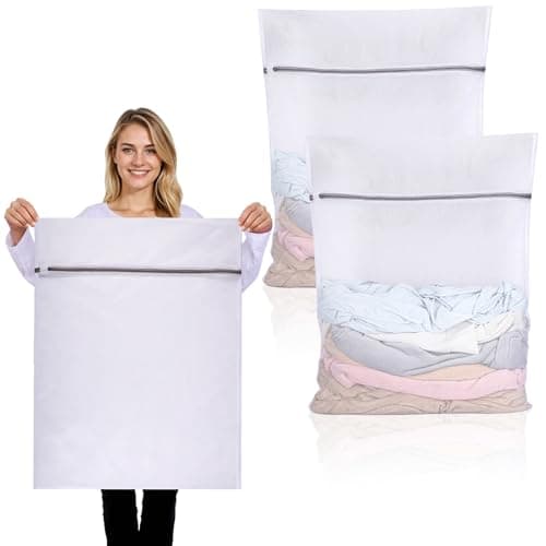 2 Pack XXL Large Mesh Laundry Bags with Zips, 80 x 60 CM, White