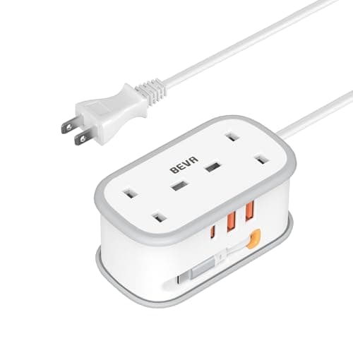 UK to Japan Plug Adapter with 1.5M Extension Cable, BEVA 2 Way 3 USB (2A+1C) Power Adapter with Retractable USB C Cable for Japan Travel (Type A)