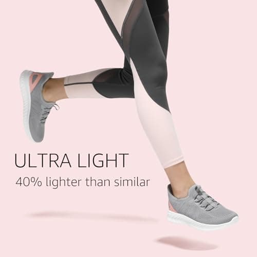 STQ Womens Slip on Trainers Travel Essentials Lightweight Walking Gym Shoes with Arch Support Knit Ladies Summer Spring Shoe Light Grey Pink UK 7 / US 9 — view 4