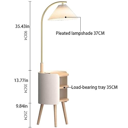 QWPYDXN Task Lighting Nordic Style Floor Lamp, Reading Lamp with Three-layer Storage Tray USB Wireless Charging, Standing Lamp with Pleated Lampshade Tall Pole Lamp — view 2
