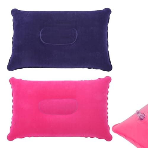 2Pcs Inflatable Pillow for Travel Blow Up Pillows for Sun Lounger Inflatable Cushion Inflatable Small Cushion Beach Pillow Neck Support for Travel Hiking Beach Fishing Camping Outdoors(Purple+Magenta)