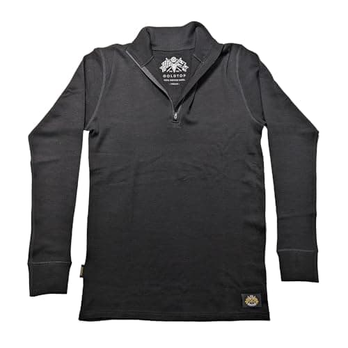 Goldtop Men's 100% Pure Merino Wool Zip Up Base Layer with Thumb Hole Cuffs - Long Sleeve Thermal T-Shirt (UK, Alpha, L, Regular, Regular, Black (Black Stitching)) — view 2