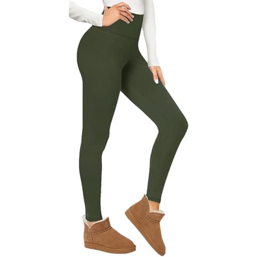 Jamron Women's Fleece Lined High Waist Leggings Winter Thermal Leggings Trousers Yoga Pants Army Green SN0711181 S/M — view 4