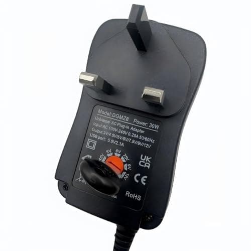 Multibao 30W Universal AC/DC Power Adapter, Adjustable 3V 4.5V 5V 6V 7.5V 9V 12V- 2000mA Max, with 8 Interchangeable Tips + 5V/2.1A USB Port | UKCA CE RoHS Certified — view 5