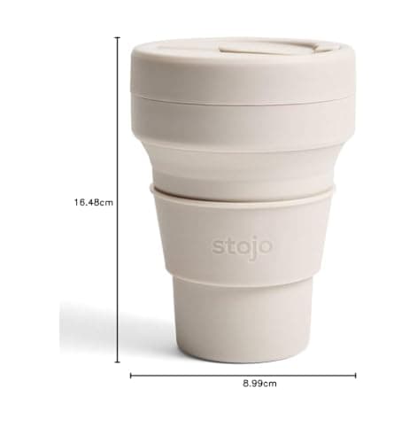 STOJO On-The-Go Collapsible Coffee Cup - 12oz / 355ml - Reusable & Foldable Silicone Travel Mug with Lid - Portable, Pocket Size - Dishwasher Safe - Oat — view 6