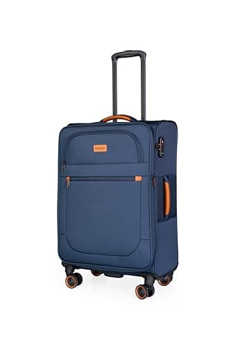 METZELDER Soft Retro Expandable Large Volume TSA Lock Suitcase, Blue (Navy), M - Medium - 79/93 L - 67x42x28 cm - 3,4 kg, Soft canvas cabin suitcase, large size, expandable, 360° multi-directional