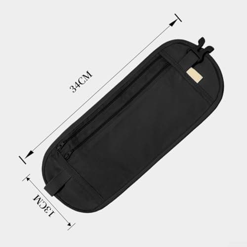 Theft Proof Money Belt for undercover Waist Bag for Travel - for slim Security Pouch with Multiple Pockets for Phone Keys ID - Comfortable Mesh Back 34x13cm(Black) — view 2