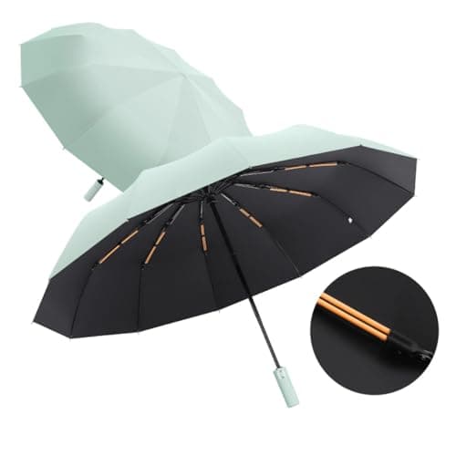 Maibar Umbrella Windproof Strong 24 Ribs Compact Umbrellas Sun UV Protection spf 50 Folding Travel Large Auto Open Close Umbrellas Umbrella (Mint Green) — view 2