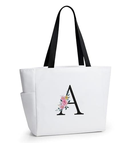 KALIDI Personalized Beach Tote Bag A-Z Initial Alphabet with Zip for Women