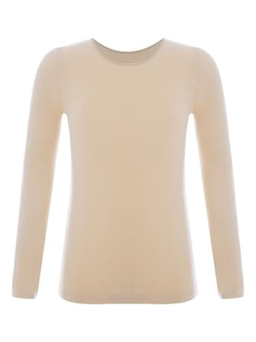 Loodgao Kids Girls Round Neck Thermal Tshirt Solid Color Basic Warm Underwear Tops Long Sleeve Athletic Dance Undershirts Type A Nude 2-4 Years