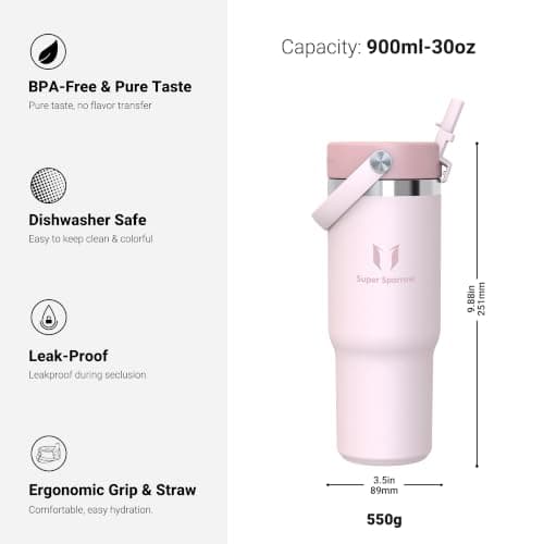 Sparrow Metal Water Bottle with Straw - 900ml - Insulated Tumbler Flex Lid — view 3