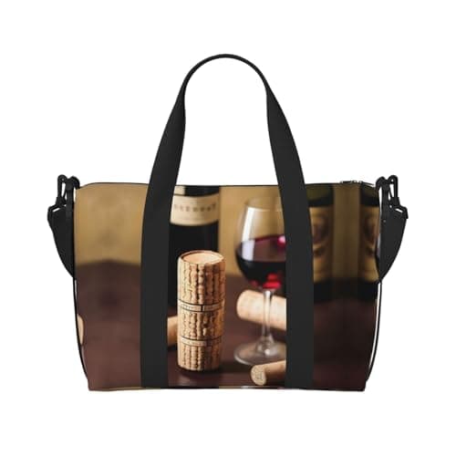 Wine cork print Travel Duffel Bag,workout duffel bag, overnight shoulder Bag,Weekender Bag for Women Men, Black, One Size
