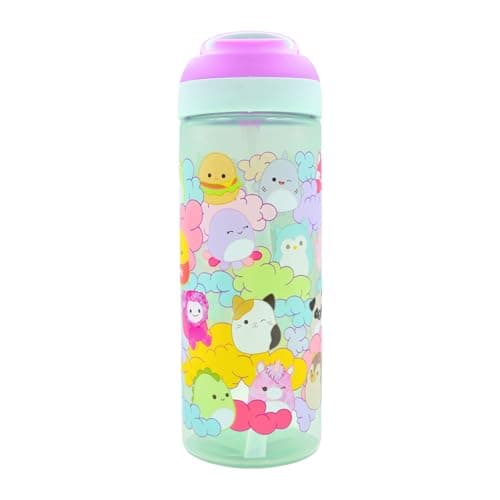 HOX Squishmallows 600ml Kids Water Bottle with Flip Spout Lid, Straw & Carry Loop – Cute Pastel Kawaii Design, Leak Resistant School Drink Bottle, BPA Free Travel Cup for Children — view 2