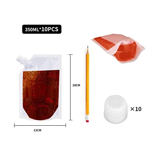 Travel Pouch,10PCS Plastic Reusable Hip Flask with Spout,Drink Pouches for Festivals Hide Alcohol,Juice, Sneak Booze, Liquor, Rum, Water-350ml — view 2