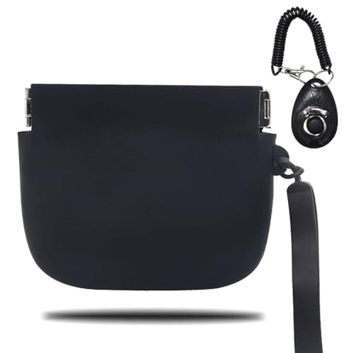 Grantop Silicone Dog Treat Pouch, Silicone Dog Training Bag with Pet Training Clicker, Dog Treat Bags for Walking, Portable Dog Treat Bag with Magnetic, Auto Closing and Waist Clip (Black)