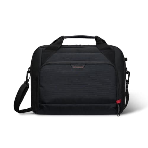 Targus 15–16 Inch Classic EcoSmart Laptop Briefcase – Slim Water-Resistant Laptop Bag with Padded Sleeve, Anti-Theft Zips, Shoulder Strap & Trolley Strap, Eco-Friendly Work Bag, Black (CN415GL)