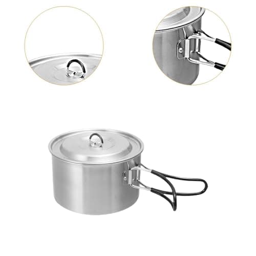 perfk Camping Jar Stockpot Compact Practical Light with Cover Covering Kitchen Pot for Travel Trips, Double Handle — view 5