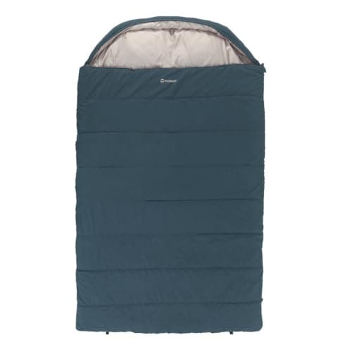 Outwell Campion Lux Double Sleeping Bag, 3-Season Premium Camping Bag with Built-In Pillow, 2-Way Zip, Comfort Hood & Insulated Design for Camping, Hiking, Campervan & Outdoor (Blue)