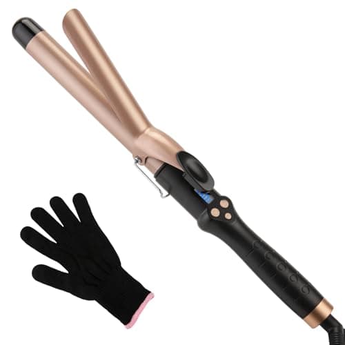 Curling Tongs 25mm for Medium and Long Hair Professional Tourmaline Ceramic Barrel Curler Iron with Clamp Dual Voltage Adjustable Temperature Long-Lasting Results Black