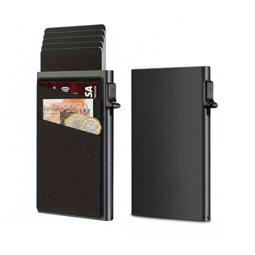 Pop Up Card Wallet RFID Blocking Slim Aluminum Card Holder for Men, Automatic Mens Card Holder Wallet, Smart Wallet Minimalist Metal Credit Card Case, Black