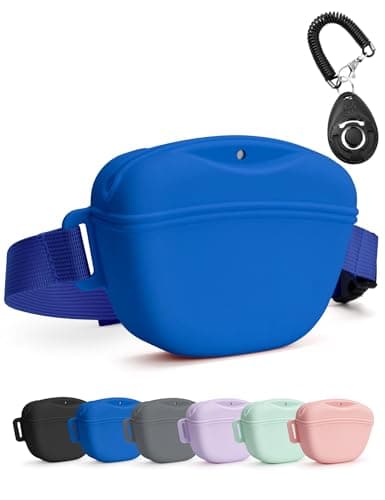 heouvo Dog Treat Pouch with Training Clicker, Upgrade Stronger Magnetic Closure to Avoid Spilling, 1.67 Cup Silicone Treat Bag Fanny Pack with Waist Belt for Pet Training Walking (Navy Blue)