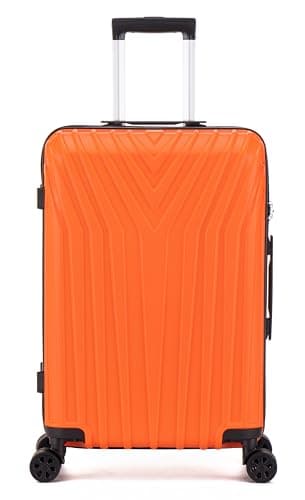 DK Luggage 24" Medium Hard Shell Suitcase Luggage 4 Wheel Spinner ABS101 (Orange ABS101, 24" Medium)