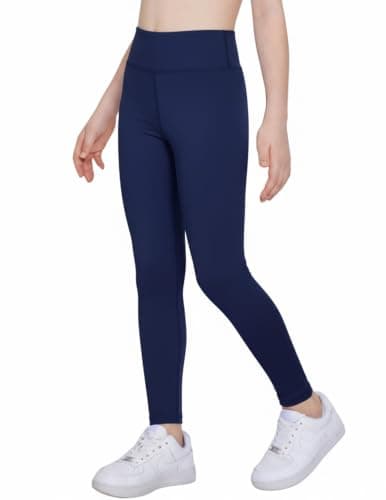 Arshiner Girls Fleece Lined Leggings High Waist Water Resistant Warm Winter Tights Running Athletic Yoga Pants for Kids Navy Blue 130 7-8 Years