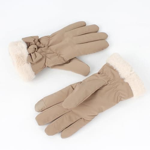 MEGAUK Womens Water Proof Warm Snow Ski Gloves Touchscreen Winter Biking Gloves with Cuff (Khaki, One Size) — view 6