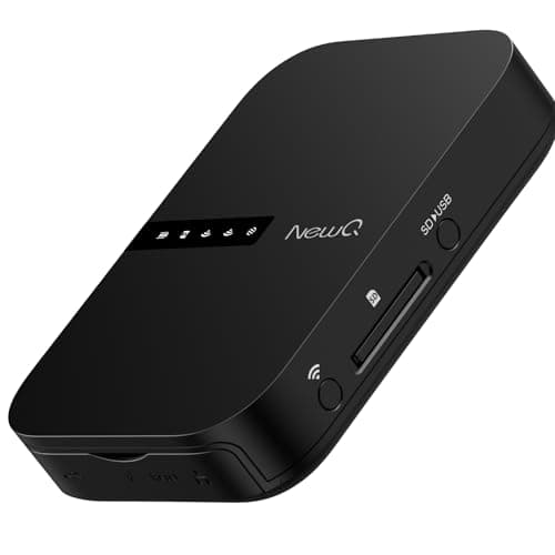 NewQ Filehub AC750 Travel Router – Portable Hard Drive & SD Card Reader, Mini WiFi Range Extender for Travel, Wireless Access to External Drives & USB Storage, Backup Photos & Files from iPhone