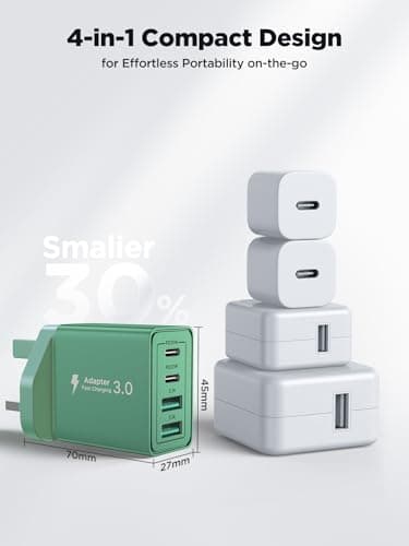 USB C Plug,40W 4-Port Fast USB C Charger Plug Dual Port PD Power Adapter + QC Mains Wall Chargers Type C Charger Plug for iPhone 16 15 14 13 12 Pro Max 8, Samsung — view 5