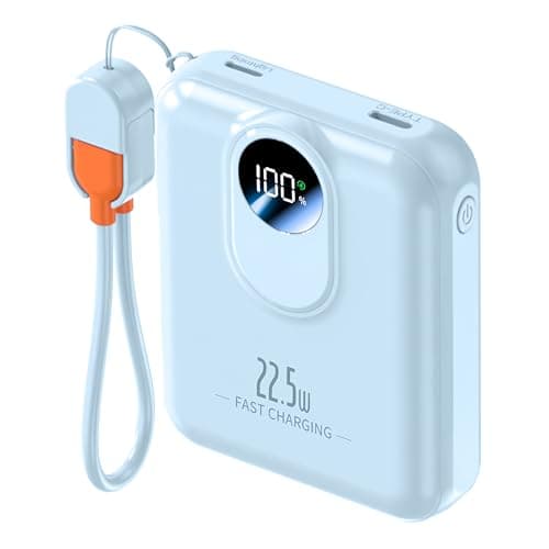 Power Bank 10000mAh, Fast Charging Portable Charger with Built-in Cables, 22.5W 4 Outputs LED Display, Small USB C Battery Pack for iPhone 16 15 14 iPad Tablets (Blue)