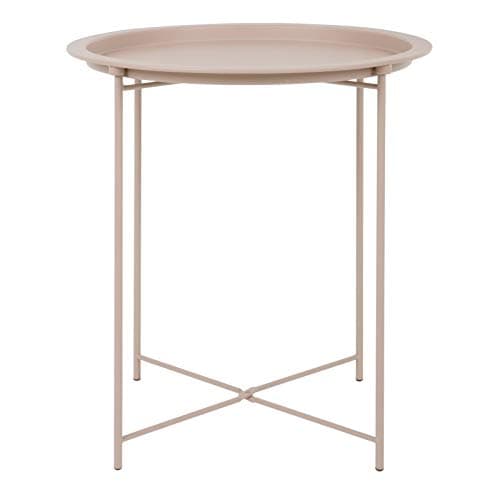 Hodge and Hodge Round Metal Folding Side Table Tray Top Light Portable Coffee Night Stand Pink