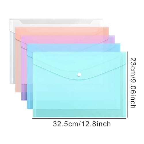 Waterproof Plastic Folder 5 PCS Document Bag Set Portable A4 Size Stationery Storage Assorted Color Plastic Waterproof File Envelopes Snap Closure(5PCS Colorful) — view 6