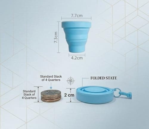 PRK 14 Silicone Foldable Travel Mug | 170ml Reusable Collapsible Coffee Cup | BPA Free & Leakproof | Portable Pocket-Sized Cup for Travel, Camping, and Commuting with Strap (Baby Blue) — view 3