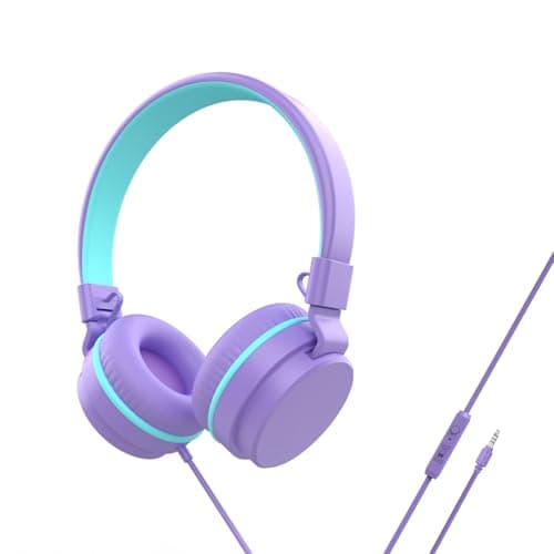 Kids Headphones Wired,On-Ear Wired Headphones for School,Safe Volume Limited 85/94dB,HD Mic Stereo Sound Girls Boys Wired Headphone for Kids,Foldable Headset for Travel Computer Plane Tablet (Purple)