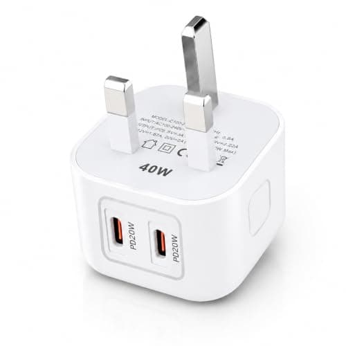 40W USB C Charger Plug, Dual USB C Fast Charger, 2 Port USB C Wall Charger, UK 3 Pin Power Adapter, USB C PD Charger for Phones, Tablets & Other USB C Devices