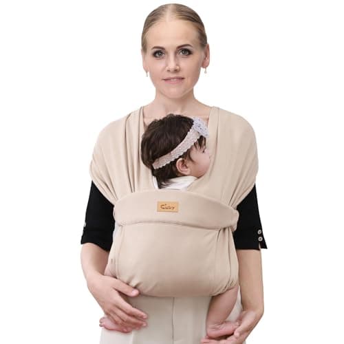 CUBY Half Buckle Baby Wrap Carrier for Newborn, Ergonomic Butterfly Back Shape Baby Sling Carrier, Kangaroo Front & Backpack with Head Cover, for Toddler & Newborn, Up to 35LBS, Apricot