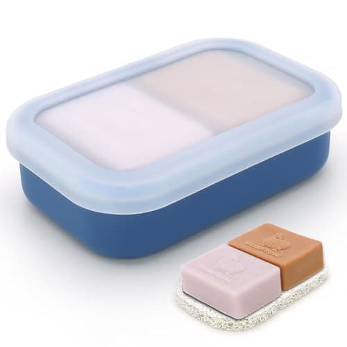 AIDIMMING Enhanced Leakproof Travel Soap Case, Shatter-Proof & Slip-Resistant Silicone Shampoo Bar Holder, Large Container With Draining Layer-Soap Saver Pad (Clear & Blue)
