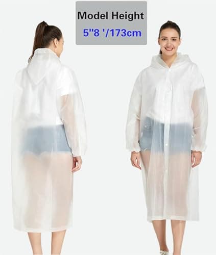 GUKOY Rain Poncho Raincoats, [2 Pack] EVA Reusable Rain Coat Jacket with Hood, Rain Cover Poncho for men and women (White+White) — view 6