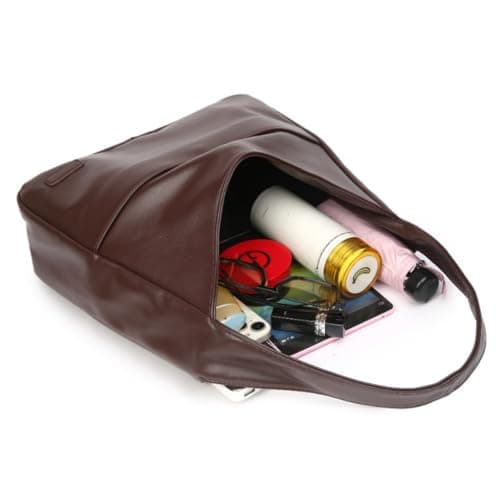 JIABAOZ Leather Tote Bag for Women Large Slouch Hobo Bags Shoulder Purse Work Travel Tote Handbag Autumn Winter Trends Retro Hobo Bag (coffee) — view 4