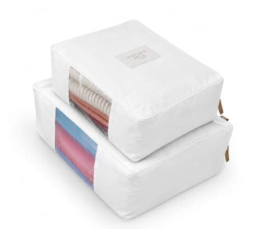 Luxury Organic Cotton Sweater Storage Bags in White - 18" + 20" - Cashmere Garment Bags - Breathable & Moth Proof Organizers for Clothing - Carbon Neutral
