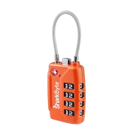 SharkByte TSA Suitcase Locks - 4-Dial Security Travel Combination Padlock, Flexible Wire Cable Travel Lock for Suitcases Luggage Case Travel Bag Gym Locker Code Small Padlock (Pack of 1)