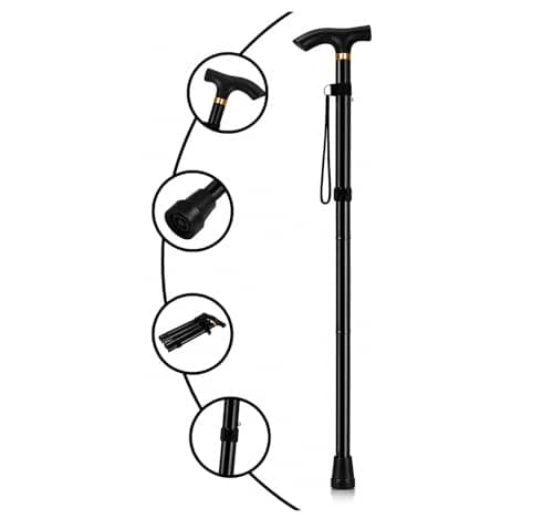 ZallyX Foldable Walking Sticks for Men & Women, 85–95cm Adjustable Ladies Walking Stick, Mobility aids, Collapsible walking stick For Elderly Adults (Black) — view 2