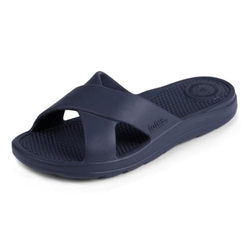totes® ® SOLBOUNCE Ladies Cross Strap Slider Sandals, Lightweight Summer Slides with Everywear™ Cushioning, Anti-Bacterial Sole, Compression-Resistant Insole, Holiday Footwear, Navy, UK 8 — view 3