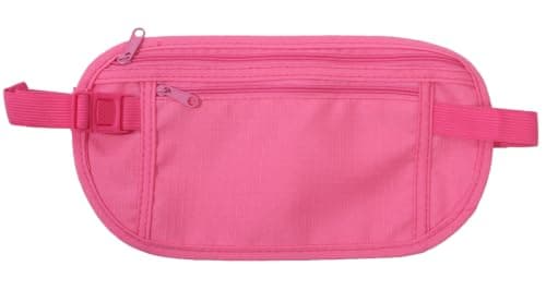 Money Belt, Passport Holder Secure Hidden Travel Wallet with RFID Blocking, Adjustable Undercover Fanny Pack with 2 Pockets for Men Women (Pink)