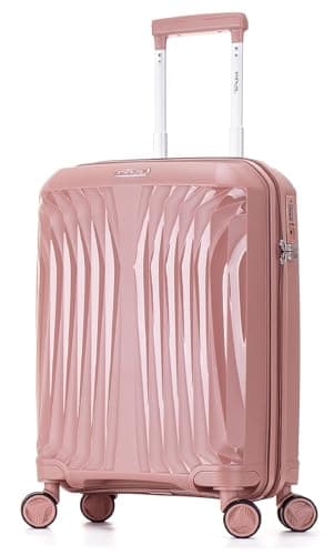 DK Luggage Carry-on 20” Cabin EasyJet, BA, Jet 2 Hard Shell Approved Hand Luggage Polypropylene Suitcase 4 Wheel Spinner Luggage (Gold ST81, Cabin)