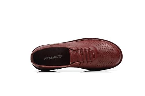 IVACHY Women's Comfort Walking Trainers, Breathable Perforated, Flat Platform Casual Work Shoes Wine Red — view 5