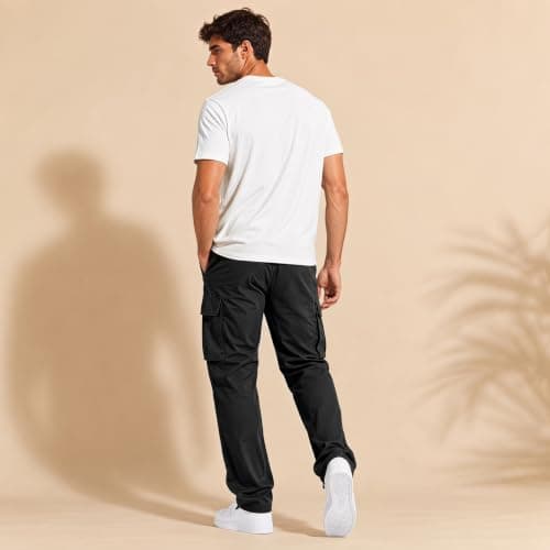 Fjquamitix Mens Cargo Trousers, Cargo Trousers for Men with Drawstring Waistband, Multi-Pocket Design, Outdoor Work Pants for Men Black — view 2